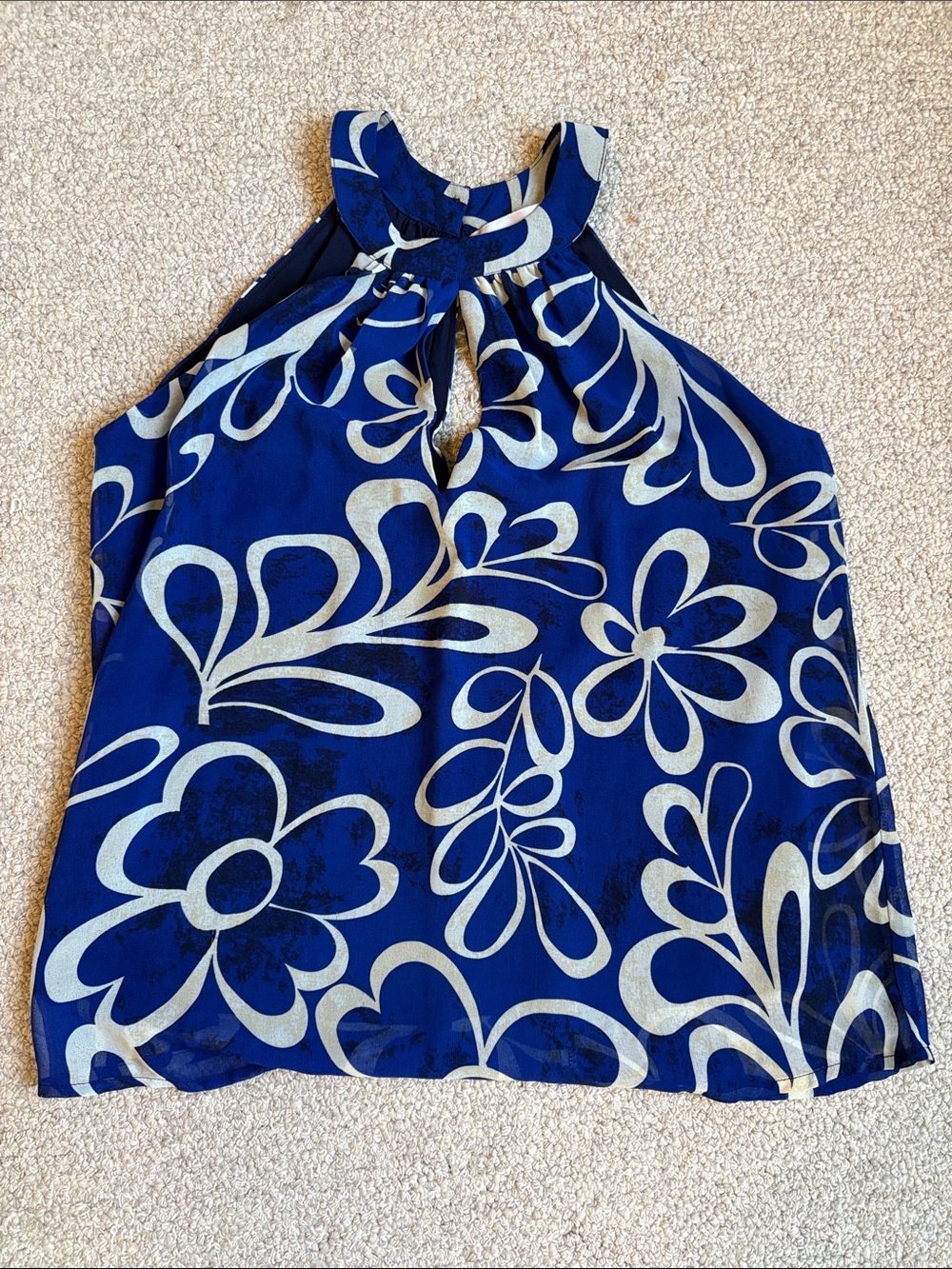 Catherine Malandrino Blue and Cream Floral Halter Camisole